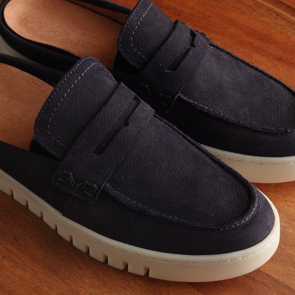 Vionic Navy Suede Slip-On Loafers with White Sole - Picture 4 of 13